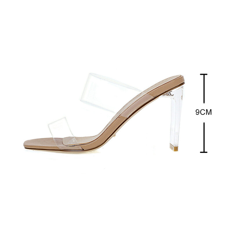 Fashion PVC Transparent High Heels Women Square Toe Sandals Summer Shoes Woman Clear Slippers Leisure Vacation Buty Damskie  39