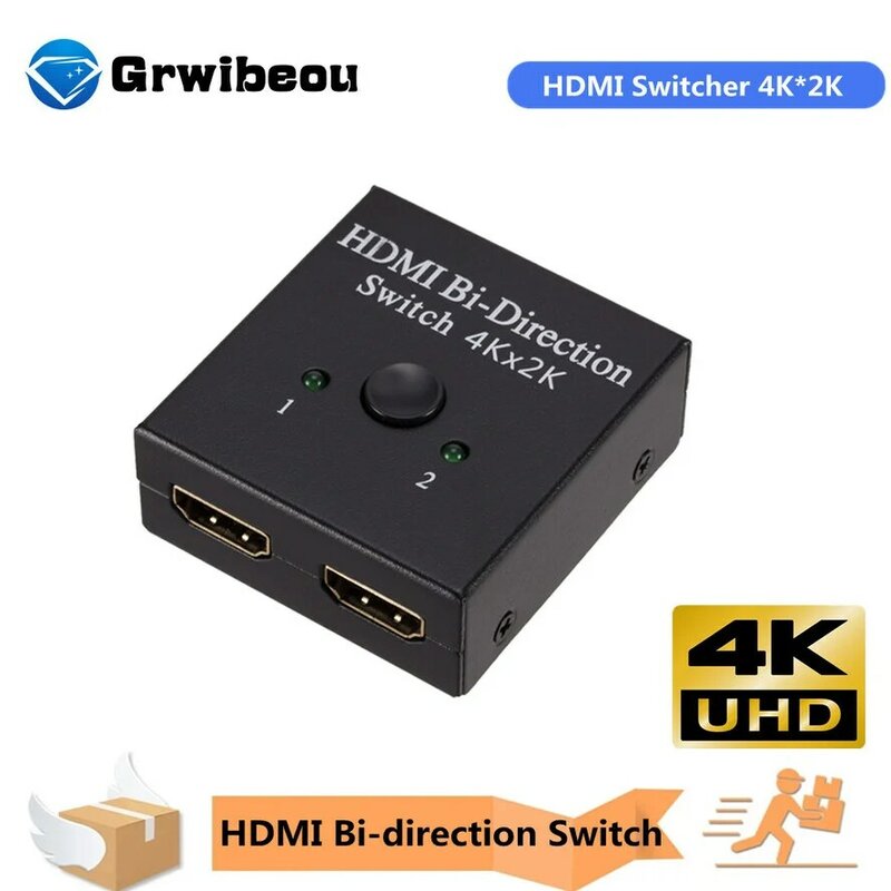 Grwibeou-Divisor HDMI 4K, conmutador KVM bidireccional 1x2/2x1, 2 en 1 conmutador compatible con HDMI, salida para PS4/3 TV Box, adaptador conmutador