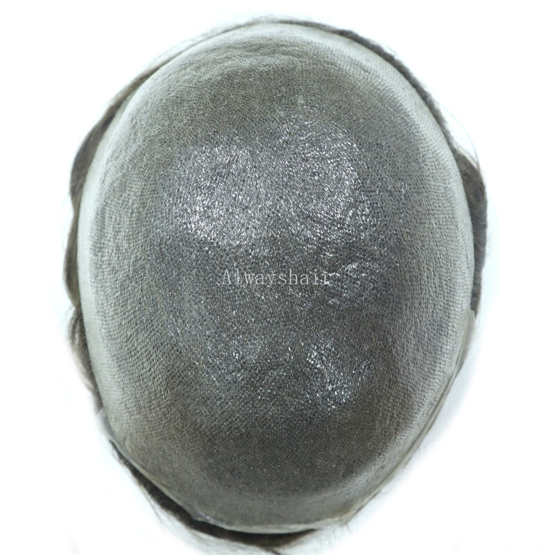 RH BIO - Nature délié 0.06-0.08mm Super mince peau hommes toupet perruque hommes Toupees avec synthétique gris cheveux