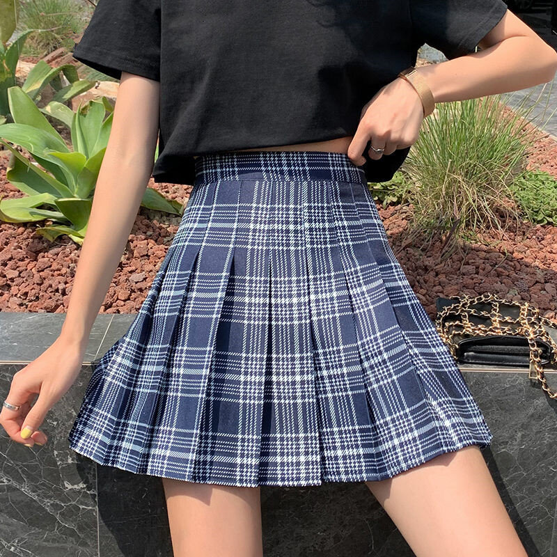 2020 oversize Womens Skirt Summer Girl Sexy Lovely Plus Size Pleated Folds Patchwork Plaid Essential For female MINI Pink