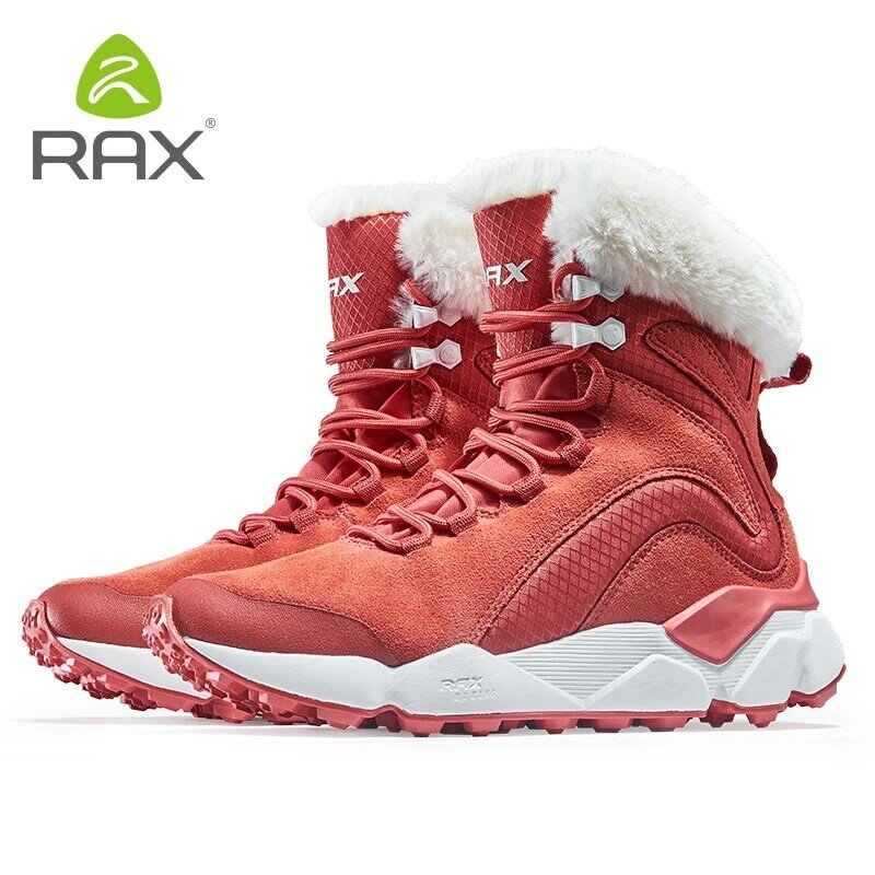 RAX-botas femininas de couro com pele, botas de neve super quentes, calçados casuais para trabalho de inverno, tênis femininos, botas de borracha alta