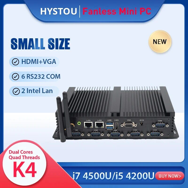 팬리스 미니 PC, 인텔 코어 i5 4200U J4125 HDMI VGA i7 4500U 6 RS232 485 COM 리눅스 윈도우 10 데스크탑 컴퓨터 지원 3G/4G