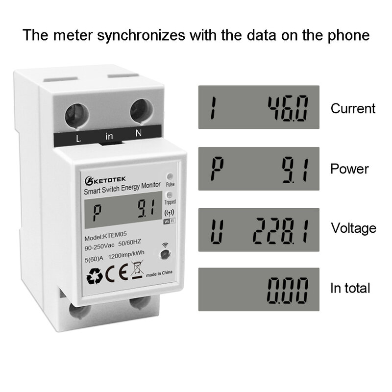 Medidor de potencia de energía inteligente Tuya, amperímetro, voltímetro, Monitor de Control remoto, WIFI, carril Din, KWH, 220V