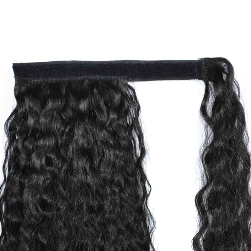 Aplique de cabelo ondulado, extensão de cabelo longa e ondulada para rabo de cavalo, resistente ao calor, sintético