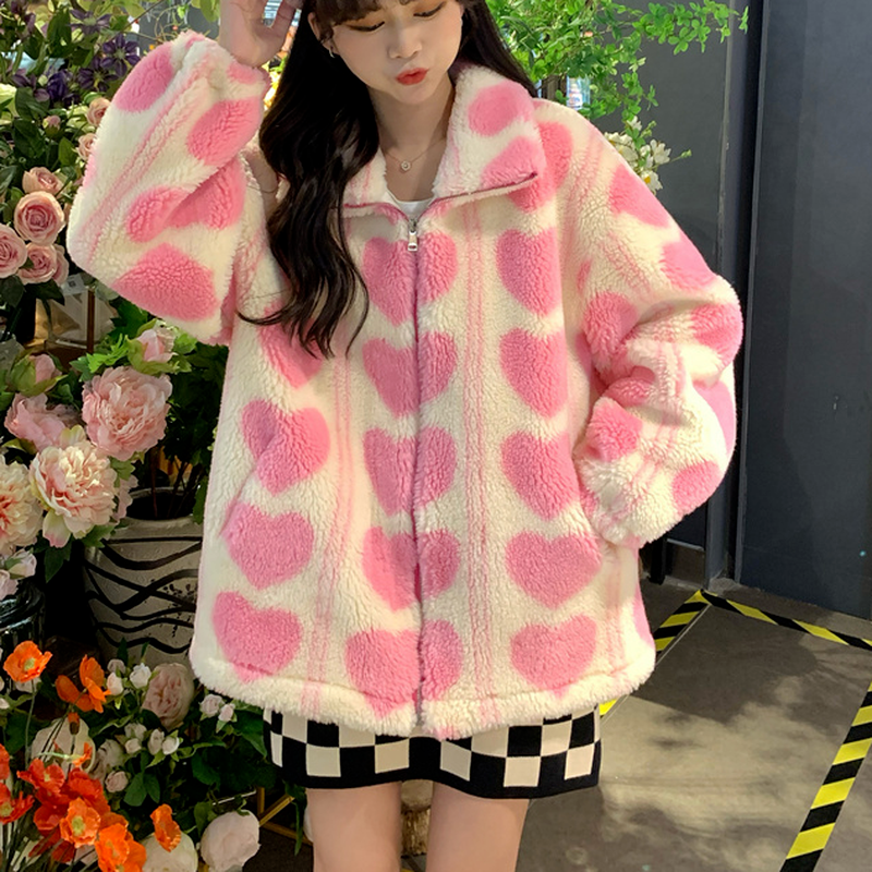 90s amor de pelúcia grosso casaco feminino outono e inverno estilo coreano quente e solto coreano streetwear casacos e jaquetas
