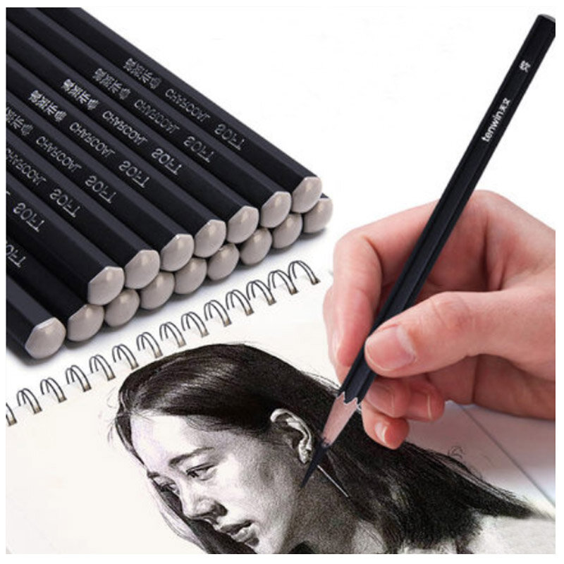 Tenwin ms5550 caneta de carvão para esboço, lápis de madeira macio/médio/duro 12 peças, para desenho, pintura de esboço, lápis de carvão, materiais de arte
