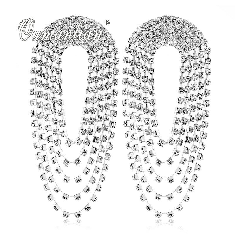 Pendientes colgantes chapados en plata para mujer, aretes de cristal brillante de lujo, con diamantes de imitación, para fiesta de Boda nupcial, E144, 2021