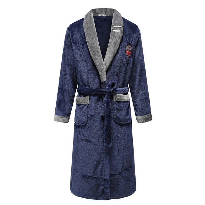 Herbst/Winter Männer Nachthemd Kimono Bademantel Kleid Korallen Fleece Negligé V-ausschnitt Intimate Lingerie Solide Farbe Nachtwäsche