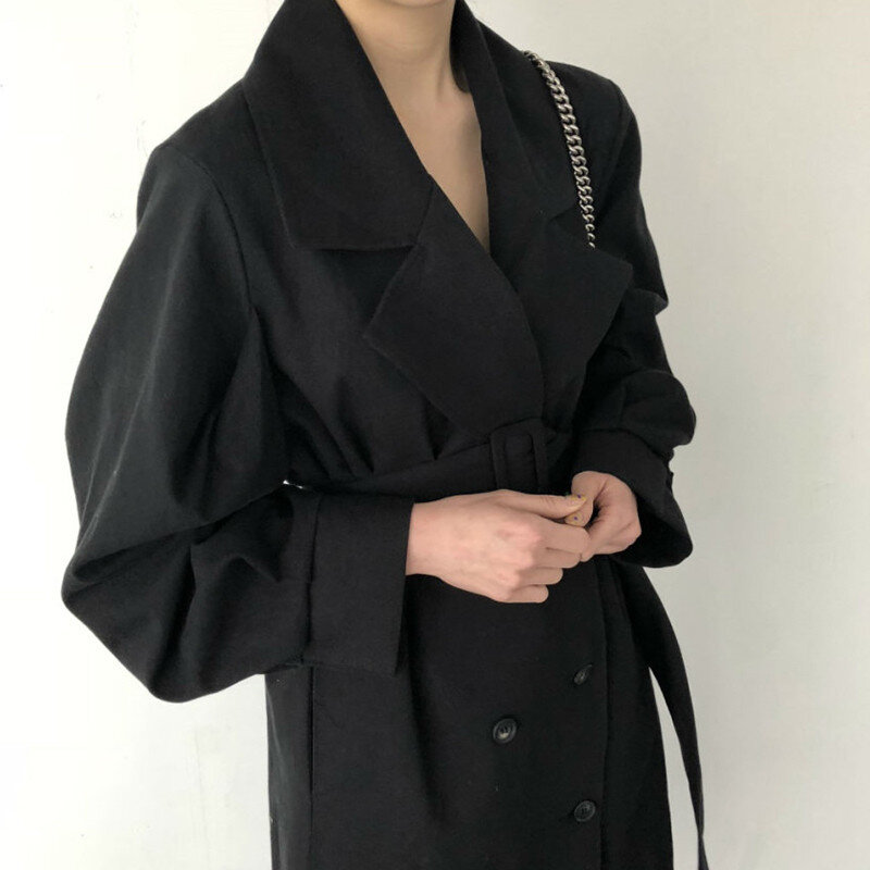 Mantel Jas Hujan Wanita Elegan 2022 Mantel Panjang Longgar Berjubah Ganda Musim Gugur Baru Pakaian Luar Ruangan Korea Jaket Tahan Angin