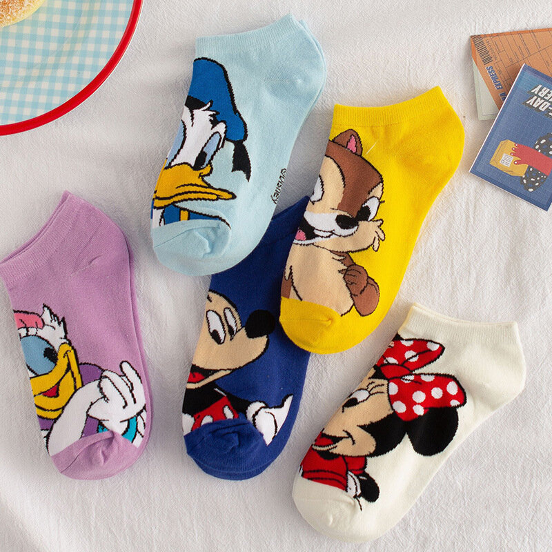 Disney ถุงเท้า Mickey Minnie สั้นผู้หญิง Kawaii โดนัลด์เป็ด Dasiy Dumbo ผ้าฝ้ายผู้หญิงข้อเท้าถุงเท้าเรือหญิง