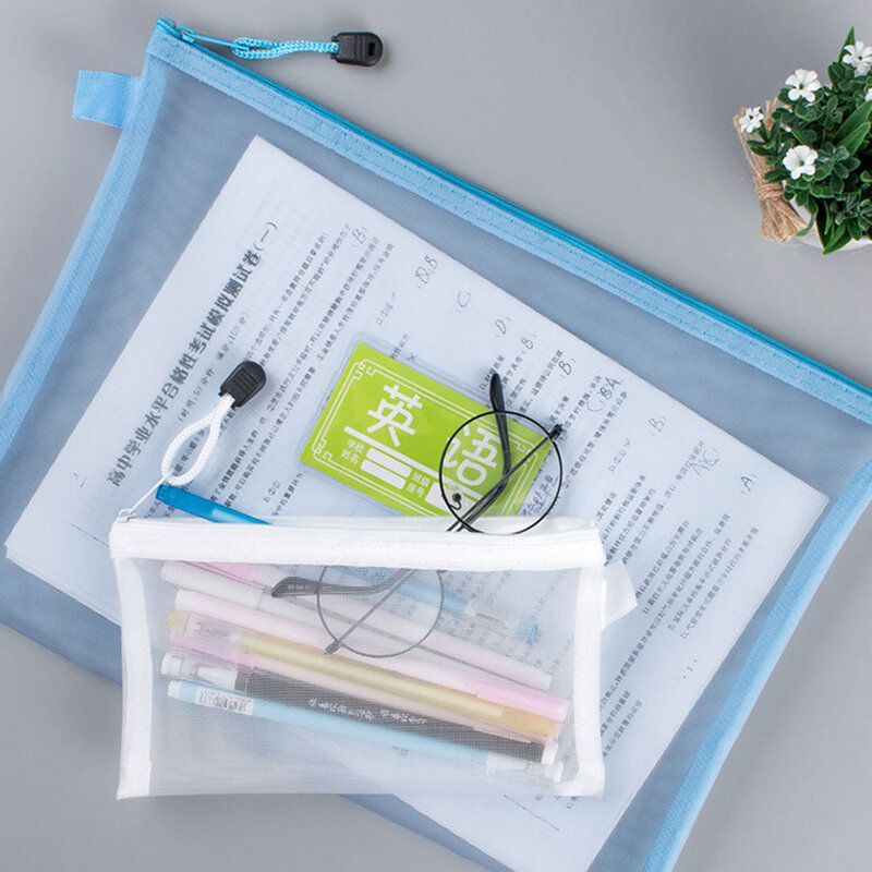 A4 A5 A6 Mesh Pencil Case Simple Transparent Mesh Document Bag Zipper Stationery Bag Nylon Bag Office School Supplies Wholesale