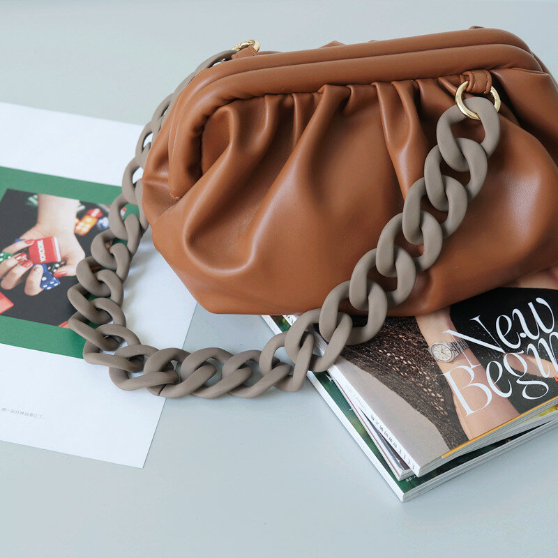 موضة جديدة حقيبة يد امرأة ملحق سلسلة ماتي كاخي رمادي برتقالي الراتنج سلسلة متجمد حزام المرأة مخلب الكتف محفظة سلسلة