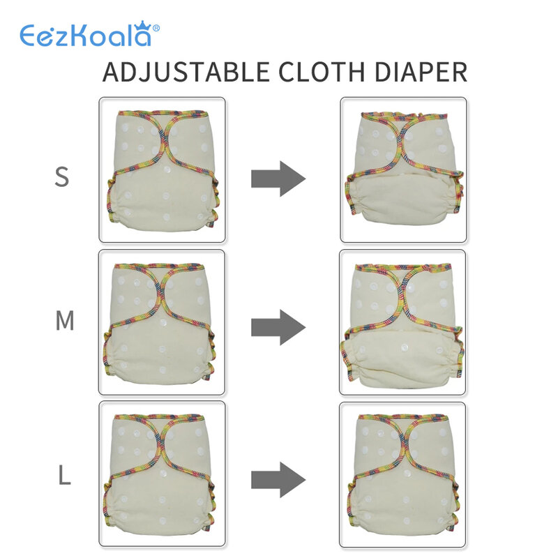 EezKoala-pañal de tela ajustado de cáñamo respetuoso con el medio ambiente, para cada pañal con inserto a presión, se ajusta a bebé de 5 a 15kg, alta absorción, 2 unids/lote