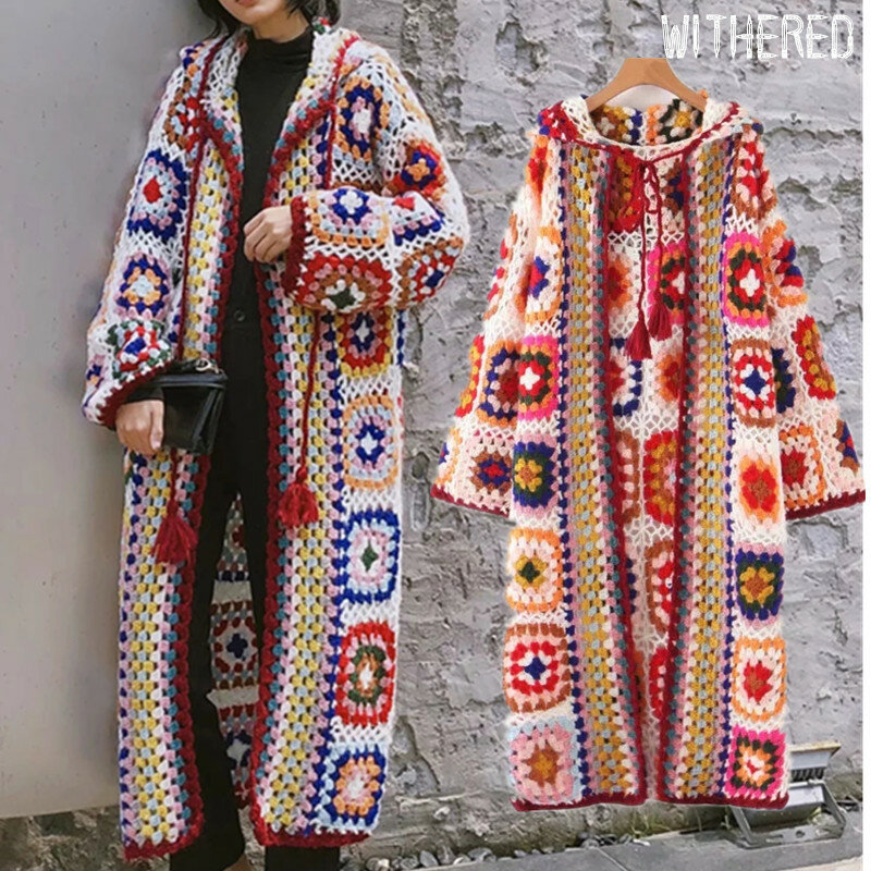 Murcho 2019 inverno tricô mulheres cardiagns indie folk mão de malha com capuz longa jaqueta mulheres cardiagns vinatge oversize tops