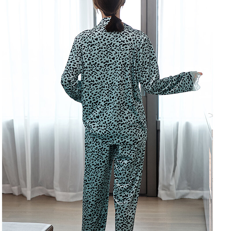 Conjunto de Pijama de encaje para mujer, ropa de dormir larga de seda, para primavera y otoño