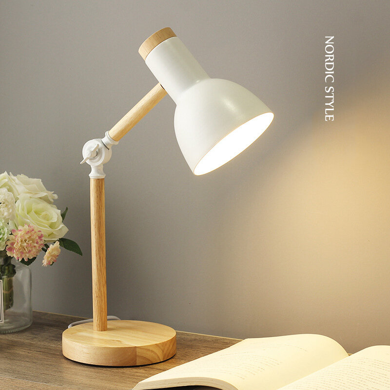 Kreatywny Nordic drewniane sztuki żelaza LED składane proste lampy biurko ochrona oczu lampka biurkowa do czytania salon sypialnia Home Decor