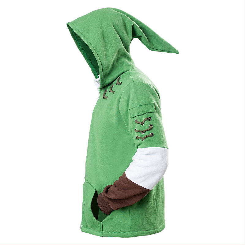 Sudadera con capucha de Cosplay de enlace para adultos, sudadera con cremallera verde, Chaqueta de manga larga de algodón, abrigo, disfraz de Cosplay