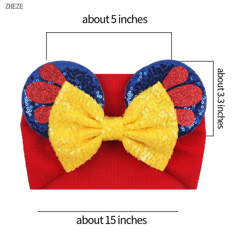 Orelhas Disney Headband para Crianças, Lantejoula para Cabelo, Turbante na Moda para Festa de Natal, Acessórios DIY para Meninas, Festival Headwrap, 5 em, 2024