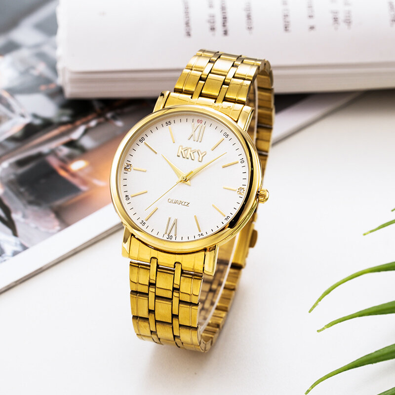 Novo relógio feminino dourado 2021, relógio de pulso de quartzo à prova d'água em aço inoxidável, moda masculina e feminina