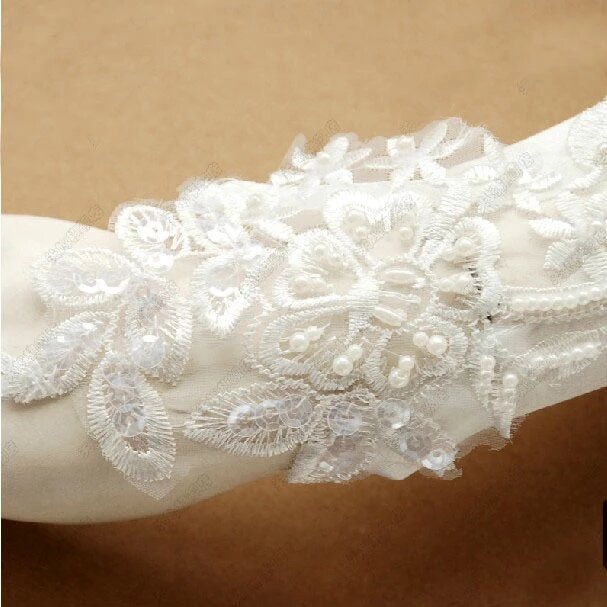 Spitze weiße finger lose Mode Blume lange Frauen Prinzessin Mädchen Brautjungfer tanzen Performance-Handschuhe