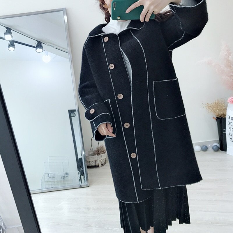 Винтажное шерстяное пальто для женщин, новинка 2019, зимняя Корейская Свободная Повседневная утепленная хлопковая куртка с длинным рукавом в стиле Харадзюку DD2417