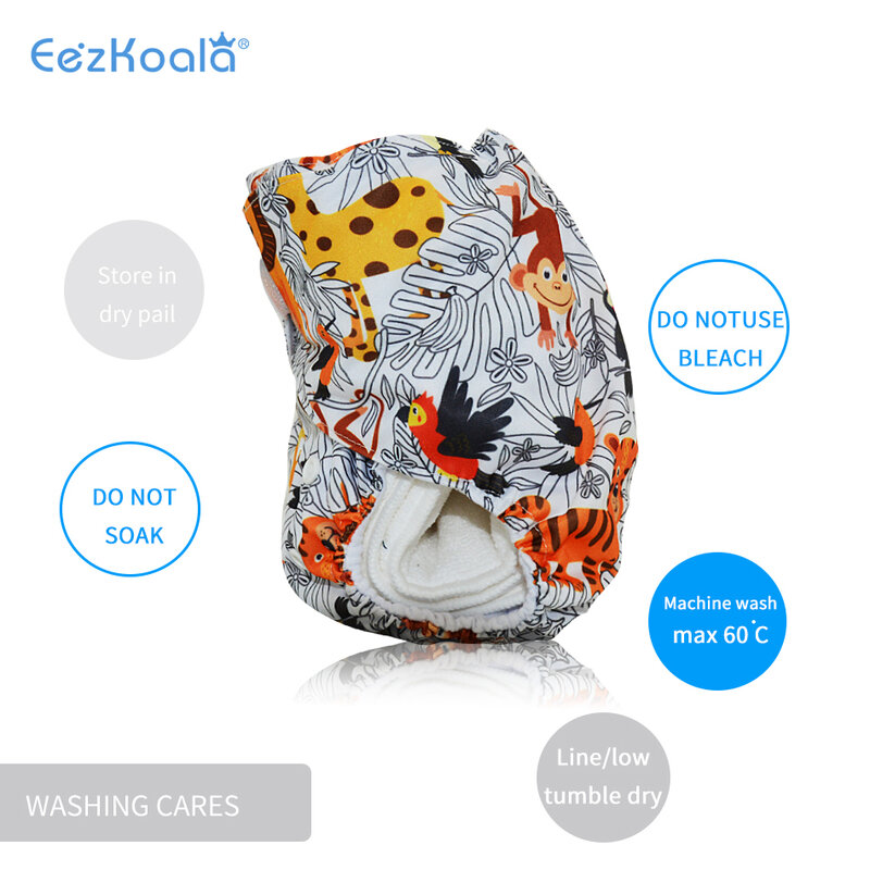 Экологичные тканевые подгузники EezKoala большого размера XL, моющиеся регулируемые подгузники, чехол для детей 2-5 лет