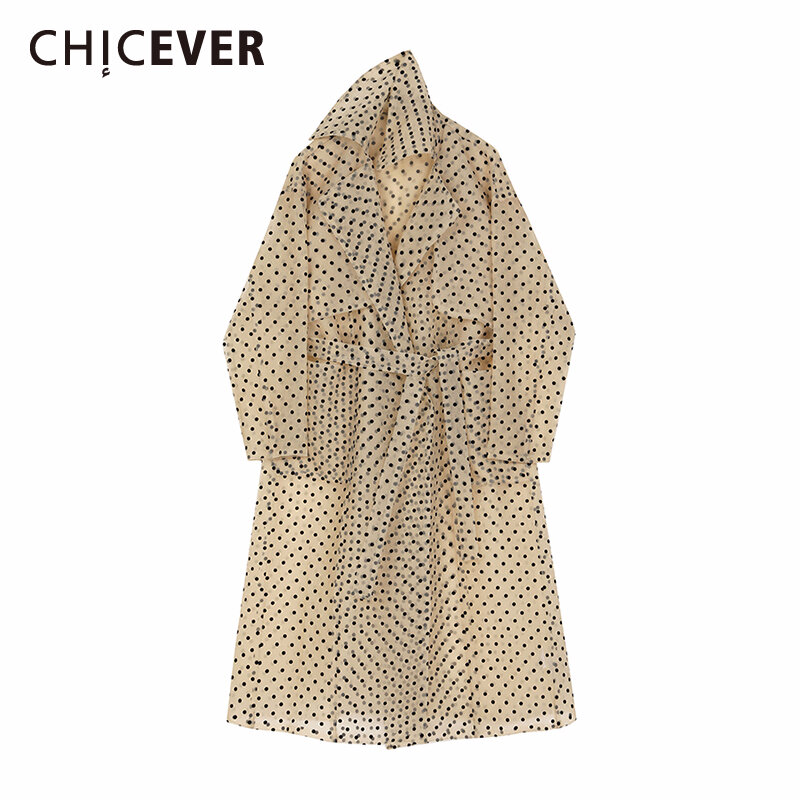 CHICEVER-Chaqueta coreana con estampado de lunares para mujer, abrigos de manga larga con cuello de solapa y cordones, moda informal de verano, 2020