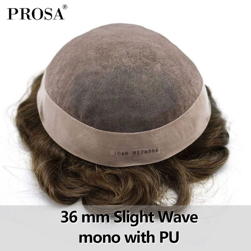 7x9 leggera onda Mono con Toupee da uomo in poli naturale parrucca naturale Super sottile sistema di capelli da uomo per uomo moda uomo Hairpiece