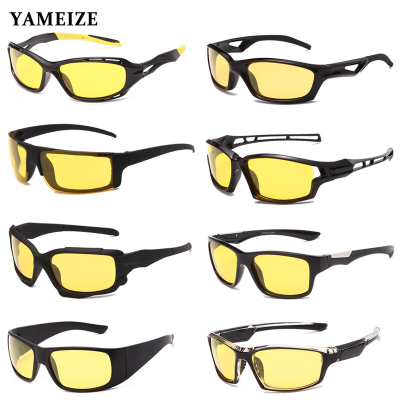 YAMEIZE Kacamata Anti Silau Penglihatan Malam untuk Mengemudi Kacamata Hitam Pria Terpolarisasi Kacamata Driver Wanita Kacamata Olahraga Lensa Kuning