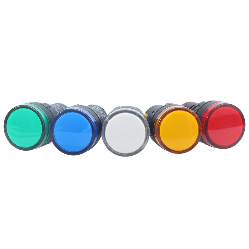Indicateur d'alimentation LED en plastique, lampe de signalisation, montage sur panneau, rouge, vert, bleu, blanc, jaune, ambre, 12V, 24V, 220V, 380V, 22mm, 1 pièce