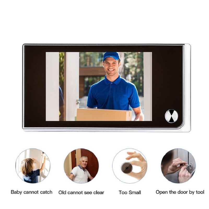 Bel pintu Video 3.5 inci, bel pintu Visual lubang intip Video mata bel pintu rumah pintar Monitor kamera luar ruangan