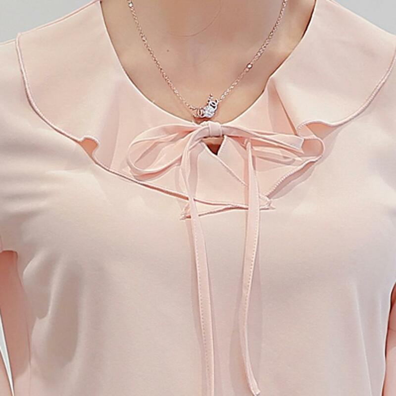 Camisas femininas blusas femininas verão escritório amarrar manga curta sólido chiffon topo blusas femininas mujer de moda 2020