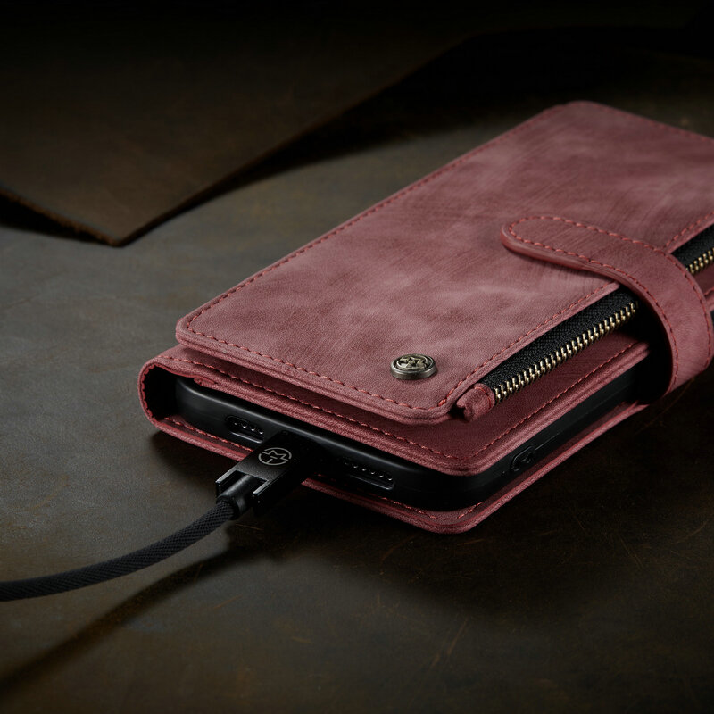 CaseMe – coque portefeuille en cuir avec fermeture éclair pour iPhone, compatible modèles 6S Plus, 7, 8, 12 Min, Xs, Xr, Xs Max, 10 cartes, 13pro