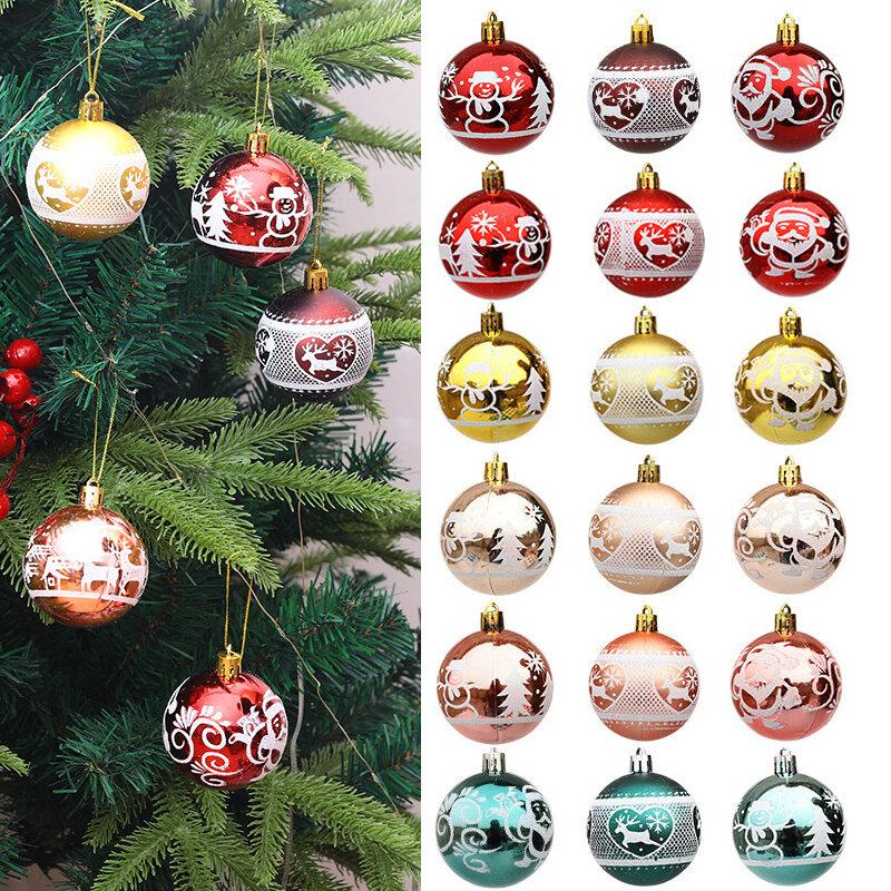 9/6 pçs bolas de natal pintado bola decorações da árvore de natal pendurado pingentes ano novo 2022 festa navidad ornamentos