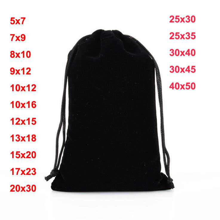 50 sztuk/partia dużych czarnych aksamitnych torebek ze sznurkiem woreczki na prezent na biżuterię ślubne przyjęcie torba do pakowania niestandardowy nadruk Logo