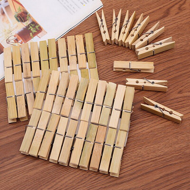 Mini perchas de madera de bambú para ropa, pinzas para ropa, pinzas para manualidades, 20 unids/pack