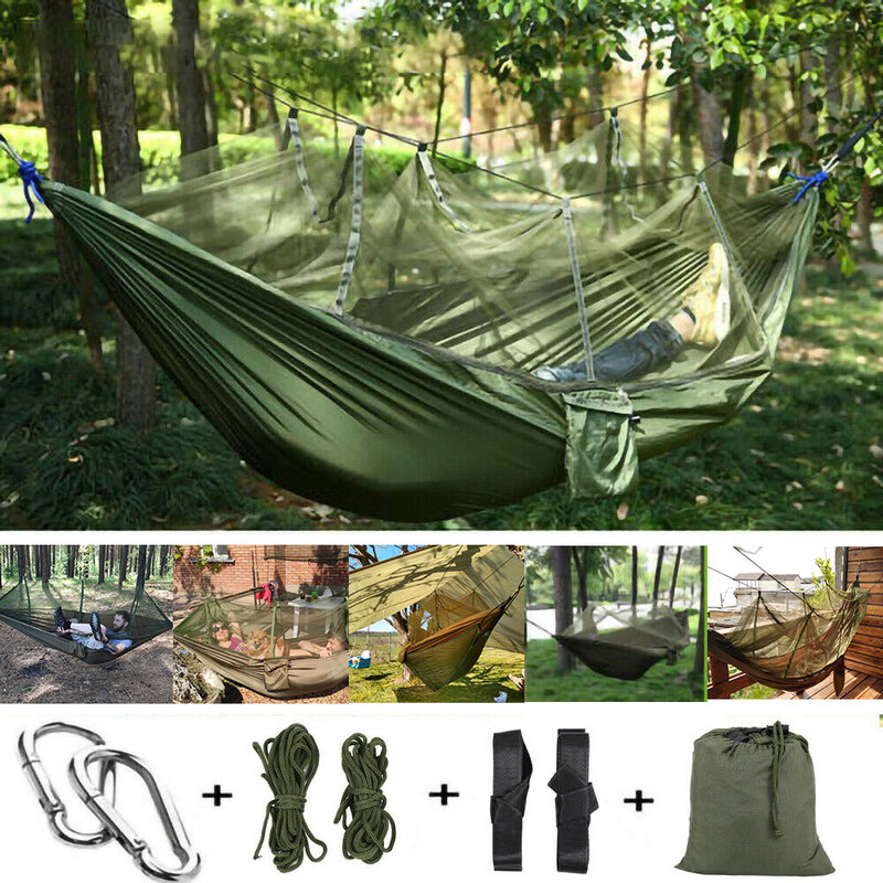 Honhill 1-2 Person Outdoor Camping Hammock Tent With Mosquito Het Camping Hanging Sleeping Bed Swing Load Capacity 300kg Green