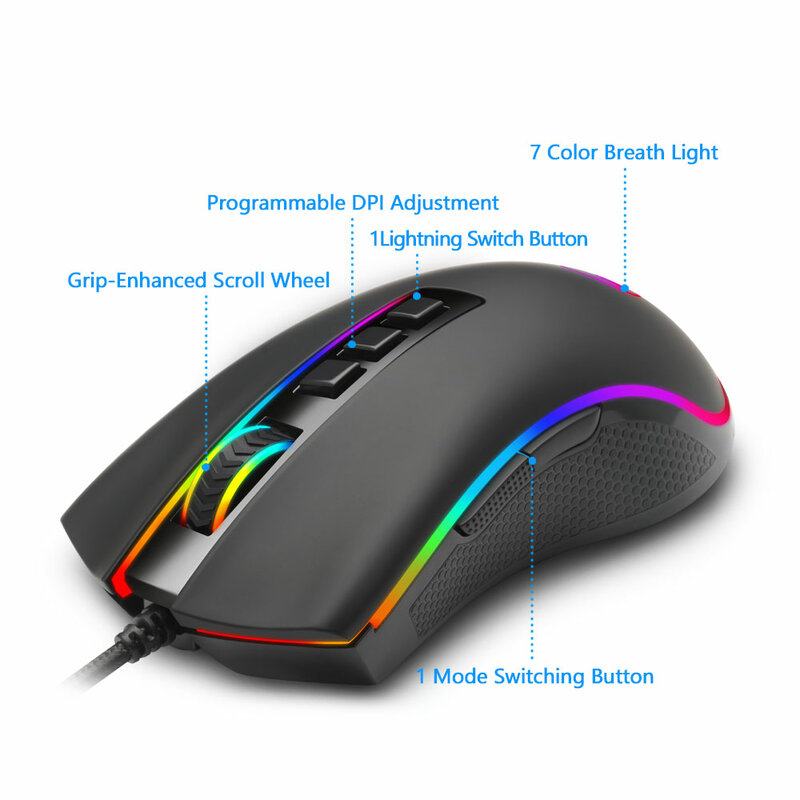 Ke FPS M711-FPS RGB, Mouse Gaming berkabel USB 32000 DPI 9 tombol dapat diprogram ergonomis untuk komputer PC Gamer