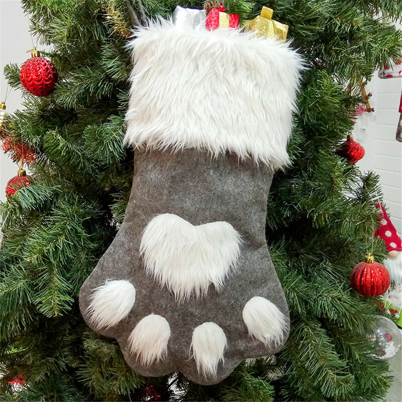 1pc calze natalizie accessori per la decorazione domestica Plaid sacchetti regalo di natale Pet Dog Cat Paw calze calze ornamenti per alberi di natale