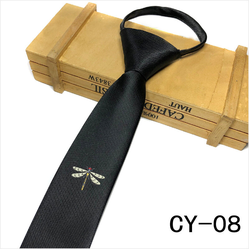 Gravata de zíper bordada masculina, gravata preguiçosa fácil de puxar, logotipo coreano da personalidade do casamento, coroa estreita, letra animal floral, 5cm