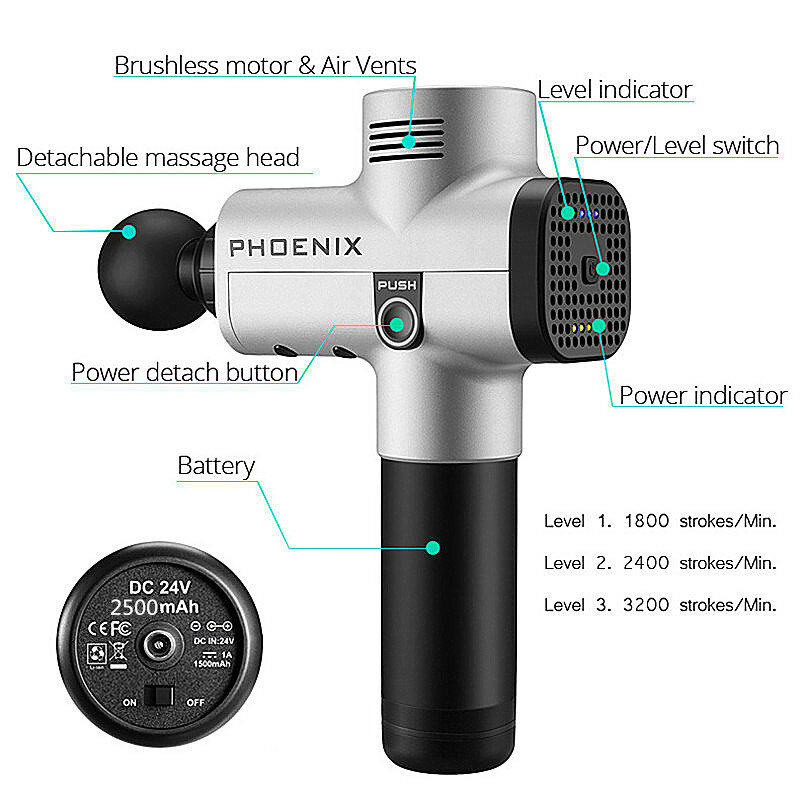 Phoenix-pistola de masaje A2 con pantalla LCD, masajeador eléctrico para cuello y cuerpo, muscular profundo, ejercicio de relajación, pistola de Fascia, alivio del dolor muscular