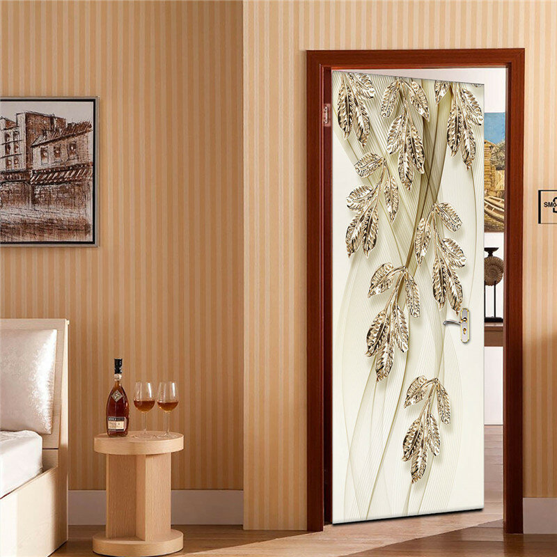 Wallpaper Gigi Logam Retro untuk Ruang Tamu Pintu Kayu Stiker Dekorasi Pintu Seni Mural 3D Perbaikan Rumah Pembaruan Tongkat Mandiri