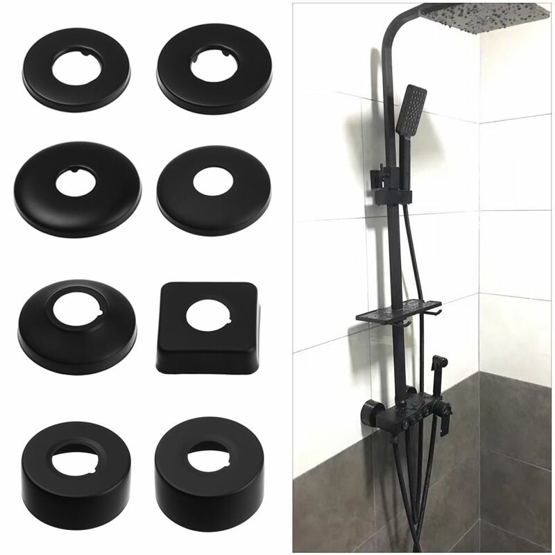 1Pcs Black Shower Faucet Decorative Cover Chrome Finish Stainless Steel Water Pipe Wall Covers Bathroom Accessories