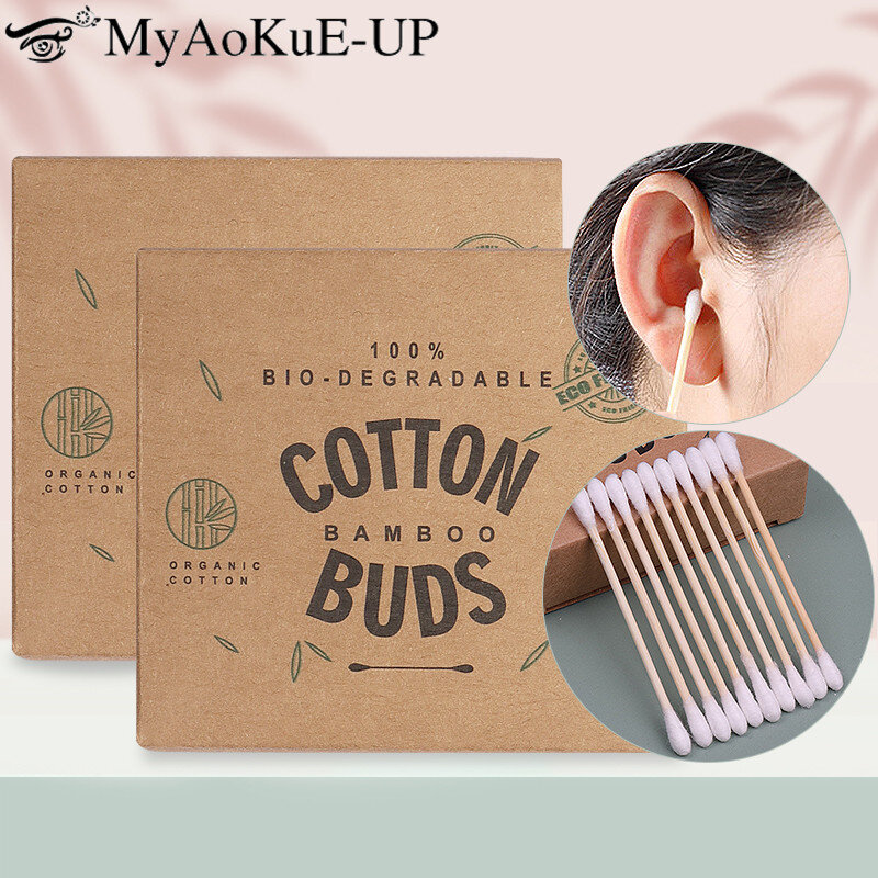 100pcs Ear Cleaning Sticks Bamboo Tattoo Lipstick Cotton Buds Micro Brushes Double End Ear Wand Spiral Cotton Swab Care For Ears