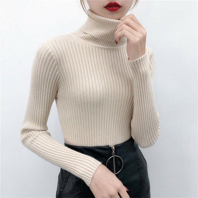 Sweater rajut wanita, Sweater kasual Solid Turtleneck Pullover lengan penuh hangat lembut musim semi musim gugur musim dingin 2023