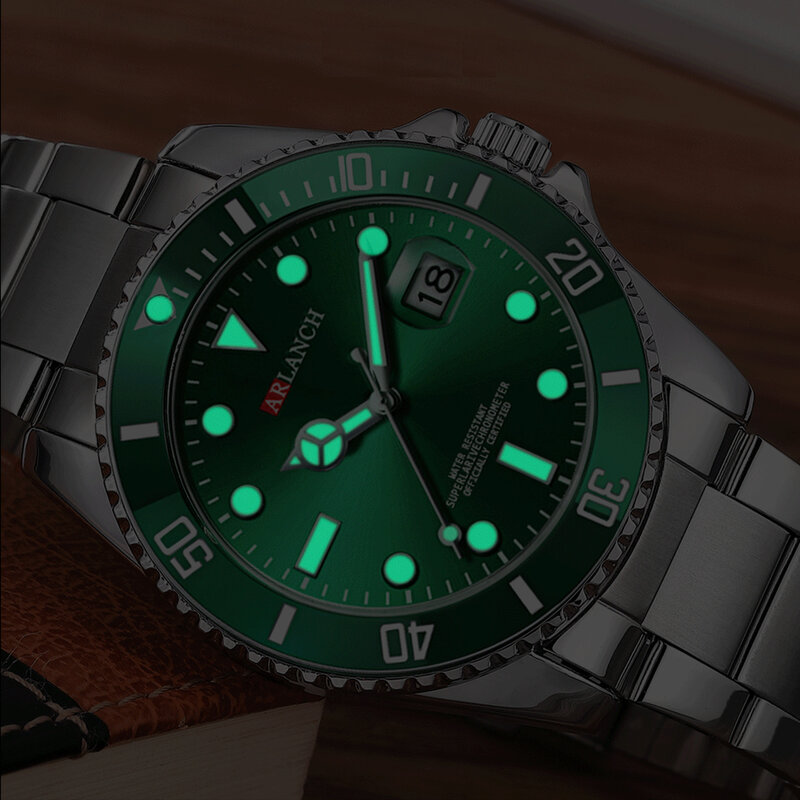 ARLANCH-Reloj de pulsera de cuarzo para hombre, cronógrafo deportivo de acero, color verde y dorado, a la moda, nuevo