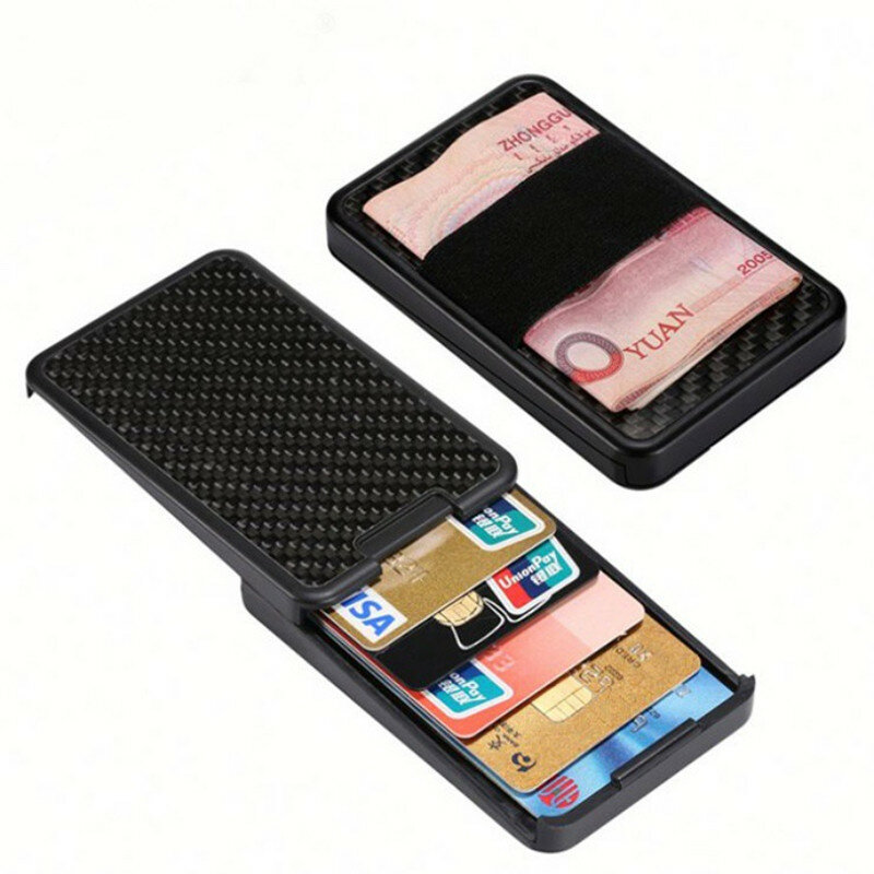 미니멀리스트 카드 홀더 RFID 차단 탄소 섬유 슬라이드 지갑 남성 여성 카드 돈 케이스 지갑