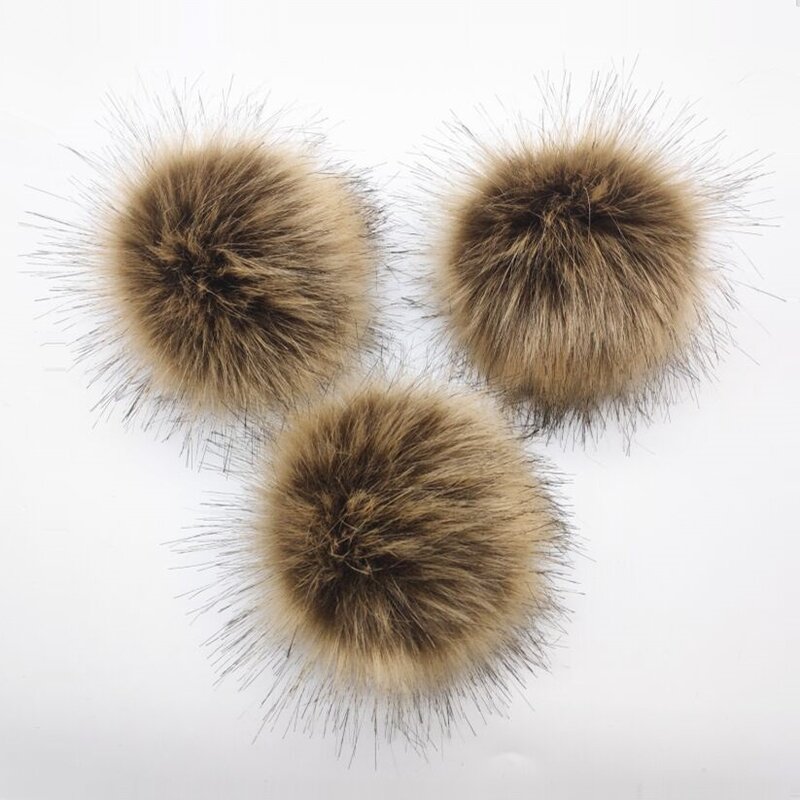 12ซม.Faux Fur Pom Pom กับกระดุมแบบกดติดใหม่ Fluffy ประดิษฐ์ Hairball Pompoms สำหรับ Beanies หมวกหมวกกระเป๋ารองเท้า