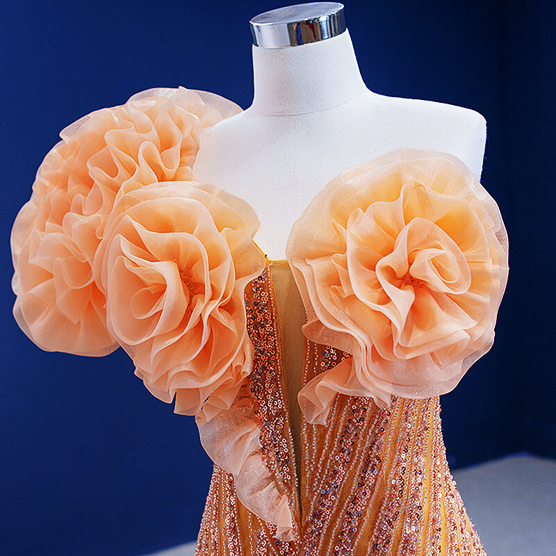 女性のためのエレガントな人魚の形をしたイブニングドレス,豪華なスパンコールのついた3D花柄のドレス