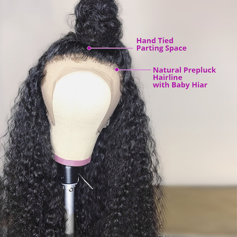 Glueless koronki przodu włosów ludzkich peruk głęboka koronkowa fala peruka dla kobiet kręcone ludzkie włosy peruka wstępnie oskubane Hairline brazylijski peruka